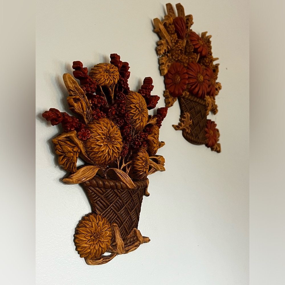 Set of 2 Vintage Burlwood Wall Hangings